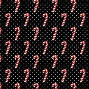 Candy Cane Wishes in Black - part of the Under the Mistletoe Line by Michael Miller Fabrics - You choose the cut