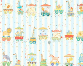 Animal Parade Stripe in Blue  from Quilting Treasures - by the yard