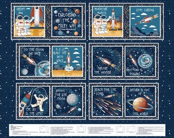Book Panel in Navy part of the Milky Way Line by Henry Glass Fabrics - 1 panel