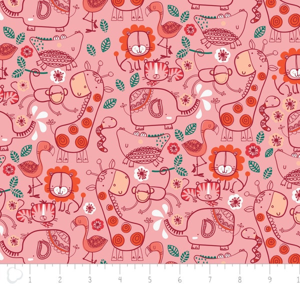 Jungle Friends en rose par Camelot Fabrics - vous choisissez la coupe du tissu