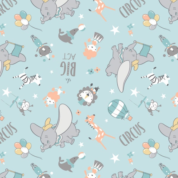 Licensed Dumbo - The Big Act in Light Blue part of the Dumbo My Little Circus Line by Camelot Fabrics- You choose the cut
