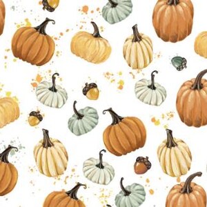 Pumpkin Toss in White part of the Happy Fallidays Line by Camelot Fabric  - You choose the cut