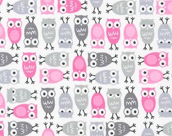 Urban Mini Zoologie Owls in Pink and Gray by Robert Kaufman Fabrics - your choice of cut