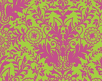 Lyla Damask Paloma in Lime and Pink  from Quilting Treasures - by the yard