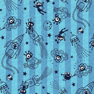 Monster Astronauts in Blue part of the Space Oddity Line by Michael Miller Fabrics - You choose the cut