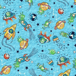 Space Trek in Blue part of the Space Oddity Line by Michael Miller Fabrics - You choose the cut