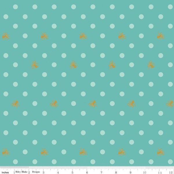 Octodots in Seafoam Sparkle - part of the Ahoy! Mermaids Line - by Riley  Blake Designs - You Choose the Cut