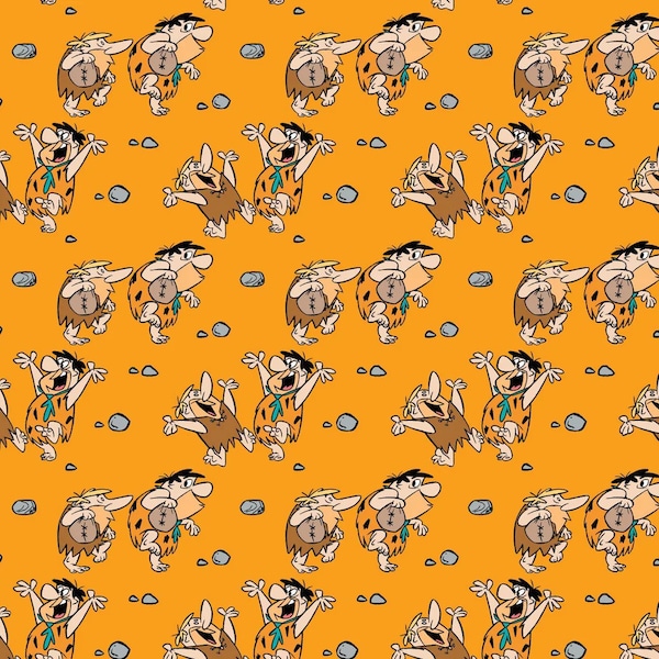 Licensed Jetsons and Flintstones - Fred & Barney in Orange by Camelot Fabrics - your choice of cut