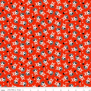 Pirate's Life Skulls and Swords in rood van Riley Blake Designs - stuk van 23 inch