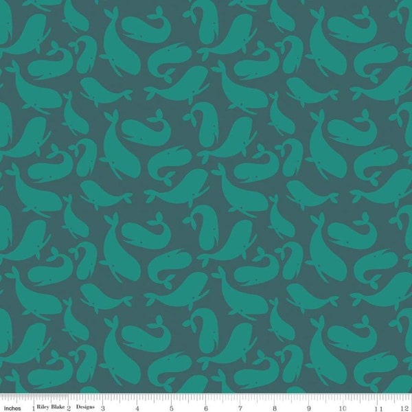 Tossed Whales in Ocean part of the Ahoy! Mermaids Line - by Riley  Blake Designs - You Choose the Cut