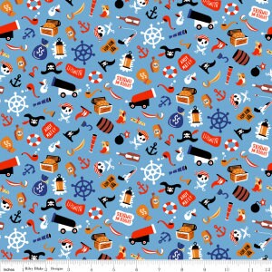 Pirate's Life, opengeknoopte luiken in blauw van Riley Blake Designs, snit naar keuze
