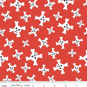 FLANELLE - Carte au trésor crânes en rouge par Riley Blake Designs - 1 mètre