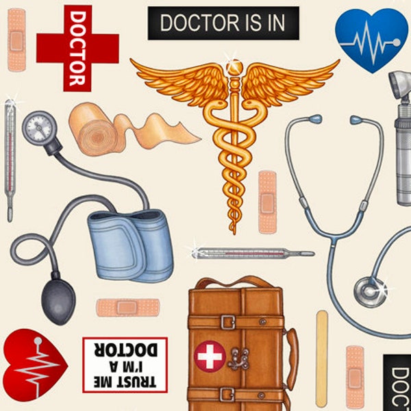 Doctor Toss in Ecru part of the Just What the Doctor ordered line by Quilting Treasures Fabrics  - You choose the cut