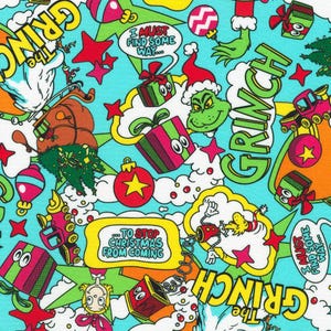 Licensed Dr. Seuss Enterprises - How the Grinch Stole Christmas Holiday by Robert Kaufman fabrics -  your choice of cut