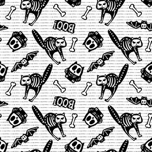 Tossed Bones of Motifs - Glow in the Dark in Black and White part of the Glow Ghosts Line by Henry Glass Fabrics - You choose the cut
