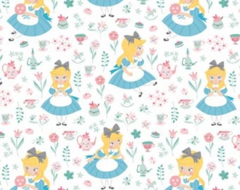 Licensed Alice in Wonderland Fabric in White - by Camelot Designs - You choose the cut
