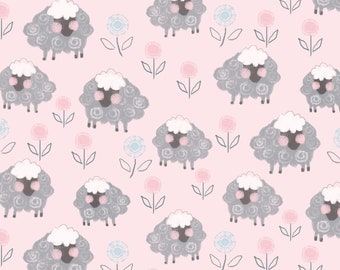FLANNEL - Får i rosa, en del av Comfy Flannel Prints - av A.E. Nathan Fabrics - du väljer snittet