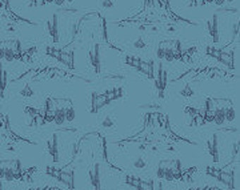 John Wayne Western Landscape in blue - by Riley Blake Designs - You choose the cut