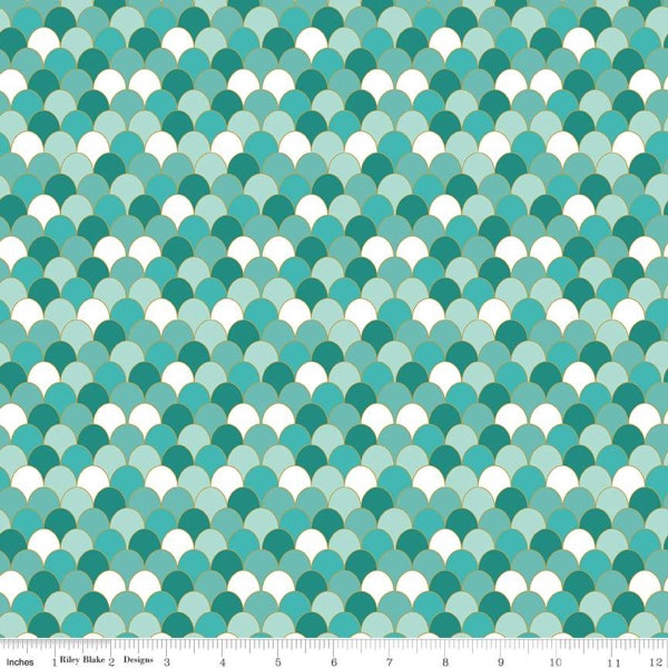 Scales Seafoam Sparkle - part of the Ahoy! Mermaids Line - by Riley  Blake Designs - You Choose the Cut