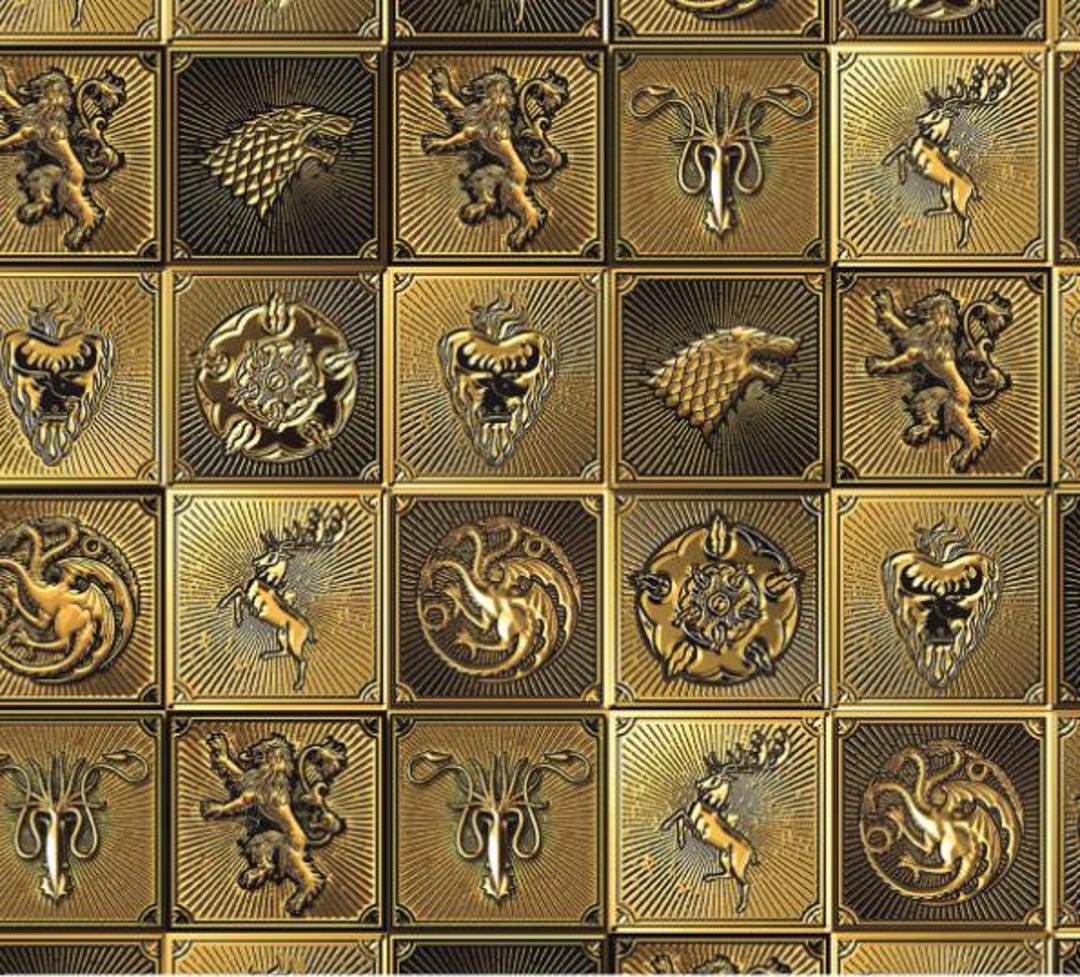 Licensed Game of Thrones House Sigil Tiles in Gold Part of the Game of