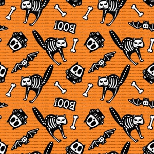 Tossed Bones der Motive - Glow in the Dark in Orange aus der Glow Ghosts Linie von Henry Glass Fabrics - Du bestimmst den Zuschnitt
