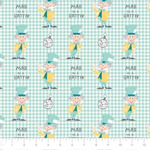 Licensed Alice in Wonderland Madhatter fabric in Green - by Camelot Designs - 27 inch piece