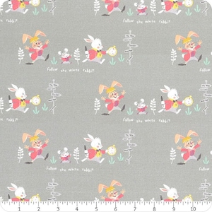 Licensed Alice in Wonderland Follow the White Rabbit in Gray - by Camelot Designs - 41 inch piece