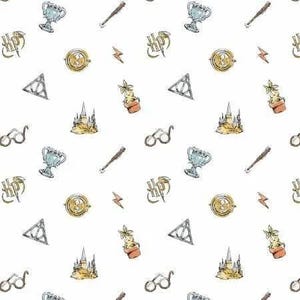 Licensed Harry Potter - Watercolor Elements in White part of the Wizarding World by Camelot Designs - You choose the cut
