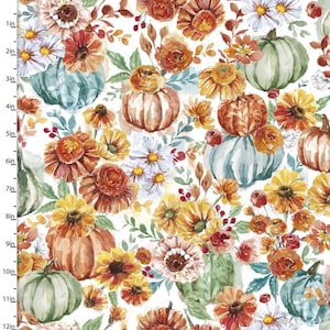 Harvest Garden in White part of the Happy Harvest Line by 3 Wishes Fabric  - You choose the cut