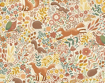 Wildlife in Cream part of the Hello Autumn Line by Makower UK for Andover Fabrics - your choice of cut