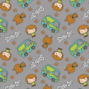 Licensed Scooby Doo - Floral Toss in Gray part of the Scooby-Doo Chibi Line by Camelot Designs - You choose the cut