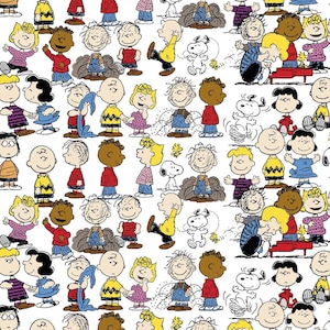 Licensed Peanuts - Peanuts Packed Friends in White by Springs Creative Fabrics - your choice of cut