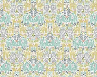 Baby animals in White part of the Baby Safari Line by Makower UK for Andover Fabrics - your choice of cut