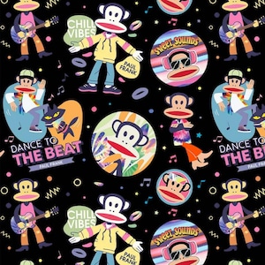Licensed Paul Frank  Dance Off in Black - part of the Dance off Line by Michael Miller Fabrics -  your choice of cut