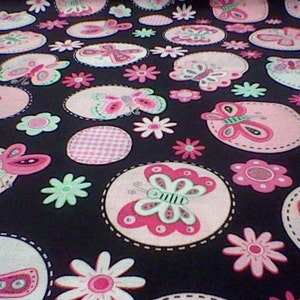 Brother and Sister Design Black and Pink Butterfly material - 11 inch piece