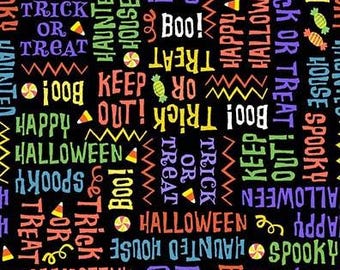 Creepy Words in Black - part of the Halloween Season by Michael Miller Fabrics - your choice of cut