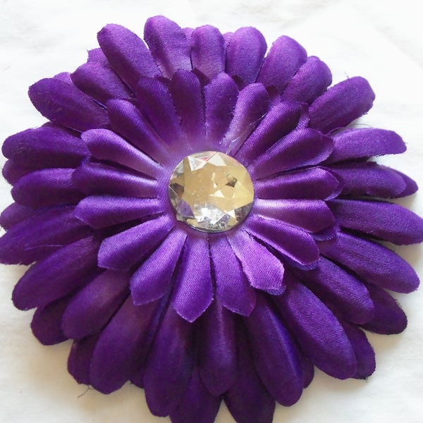 Large Gerber Daisy Flower 4 inch with 22 mm Rhinestone Center - dark purple