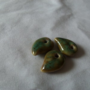 Charm, Blue Moon Beads, porcelain, honey and green, 21x15mm leaf.