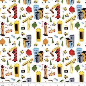 CAT Jr. Crew At Work in White part of the Cat Jr. Crew fabric line by Riley Blake Designs - You choose the cut