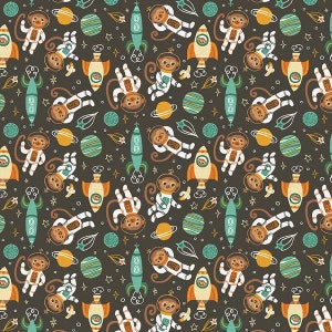 Monkeys Main in Gray  part of the Space Monkey line by Paintbrush Studio Fabrics - your choice of cut