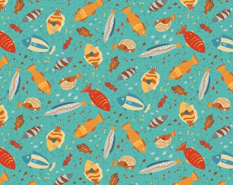 Fish in Teal part of the Surf's Up line for Henry Glass Fabrics - your choice of cut