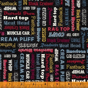 Garage Lingo in Black Cotton- part of the American Muscle Line by Windham Fabrics  - 45 inch piece
