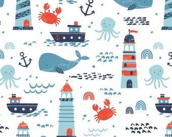 Nautical Main in White part of the Nautical Line by Camelot Fabrics - you chose the cut