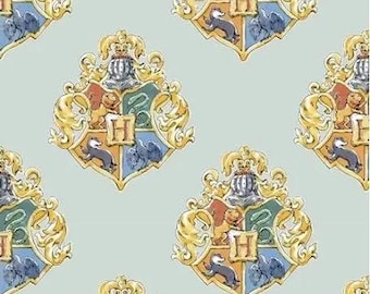 Licensed - Watercolor Crests in Green part of the Wizarding World Line by Camelot fabrics -  your choice of cut