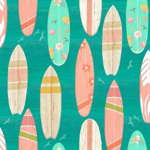Surf Boards in Turquoise part of the Beach Travel Line by 3 Wishes Fabric  - 28 inch piece