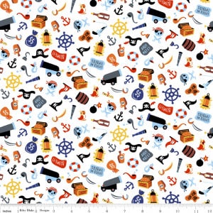Pirate's Life, opengeknoopte luiken in wit van Riley Blake Designs, snit naar keuze