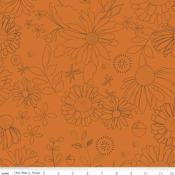 Wide Back - Adel in Autumn in Persimmon  part of the Autumn Love line by Riley Blake Designs - you choose the cut