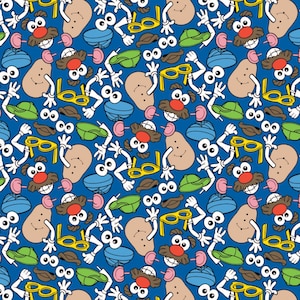 Licensed Mr. Potato Head Tossed Parts fabric in Blue part of the Mr. Potato Head Line by Camelot Fabrics - 41 inch piece