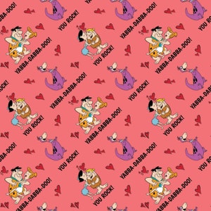 Character Valentine - Licensed  Flintstones Pun Love in Pink by Camelot Fabrics  - your choice of cut