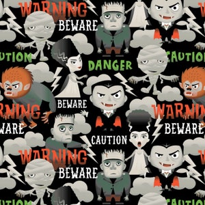 Beware Caution Danger in Black- part of the Character Holiday II by Camelot fabrics -  your choice of cut
